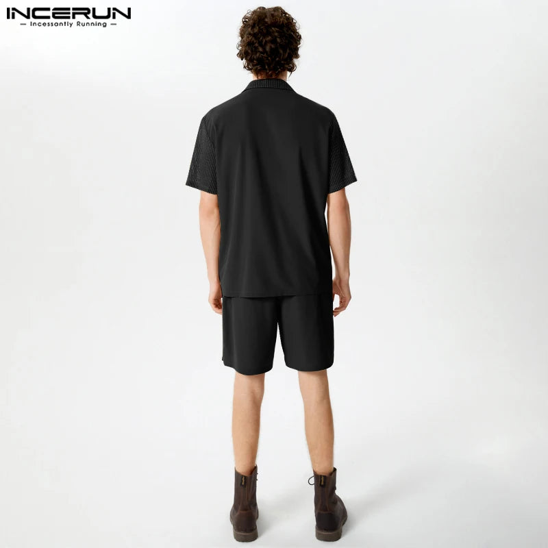 Casual Men's Fashion: Solid Color Transparent Shirt & Shorts Set