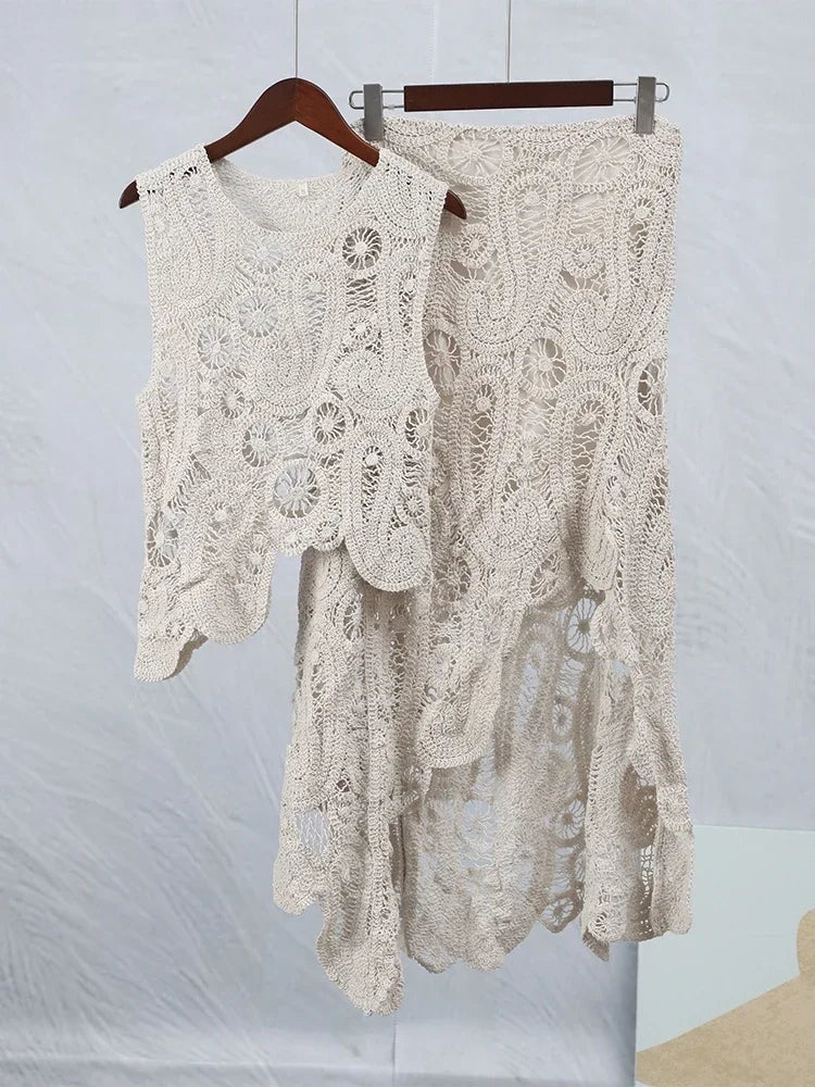 FairyCharm: Asymmetric Crochet Dress Set