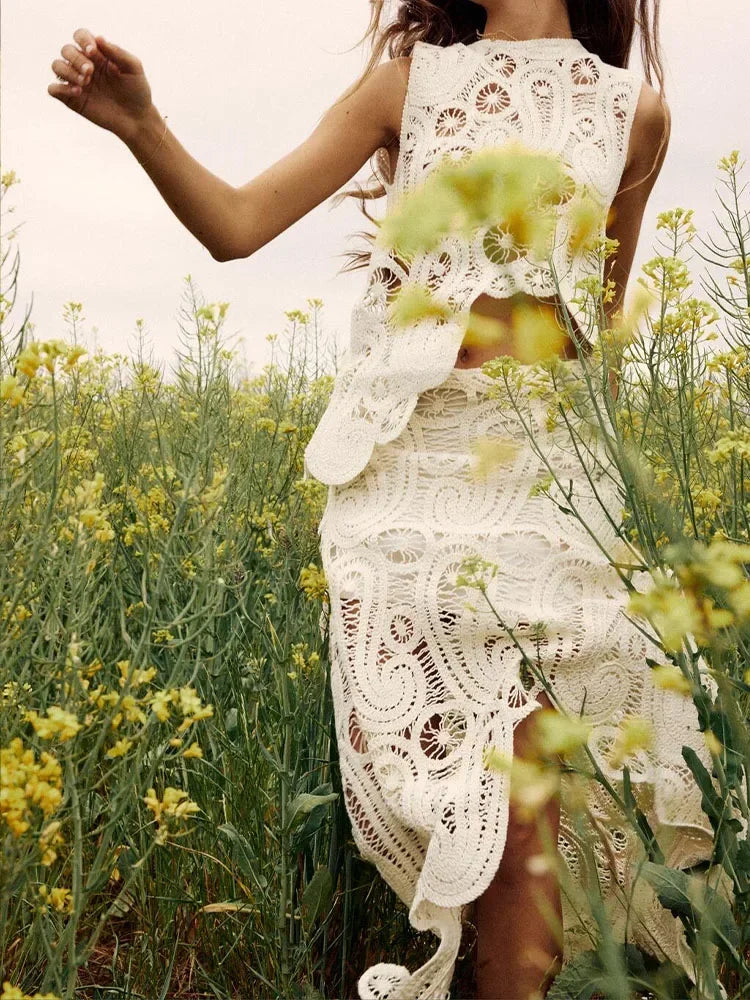 FairyCharm: Asymmetric Crochet Dress Set