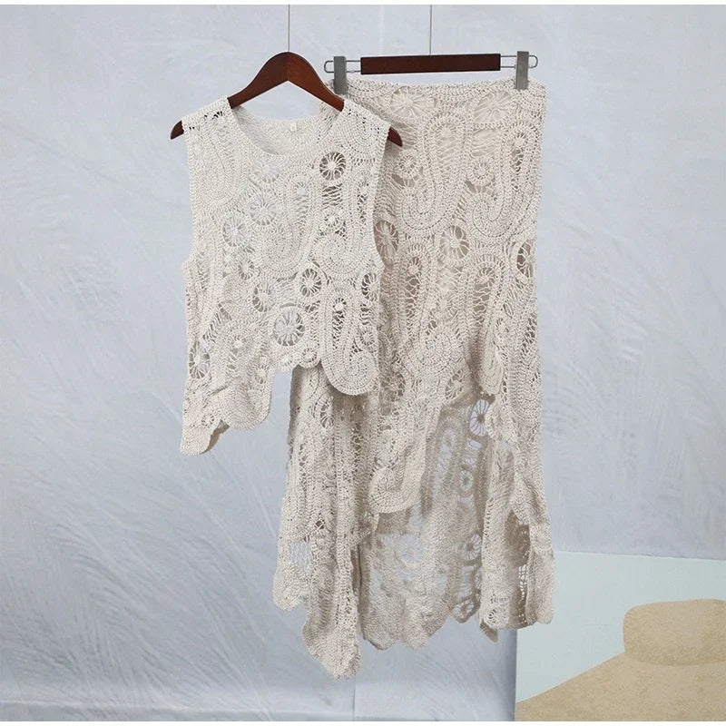 FairyCharm: Asymmetric Crochet Dress Set