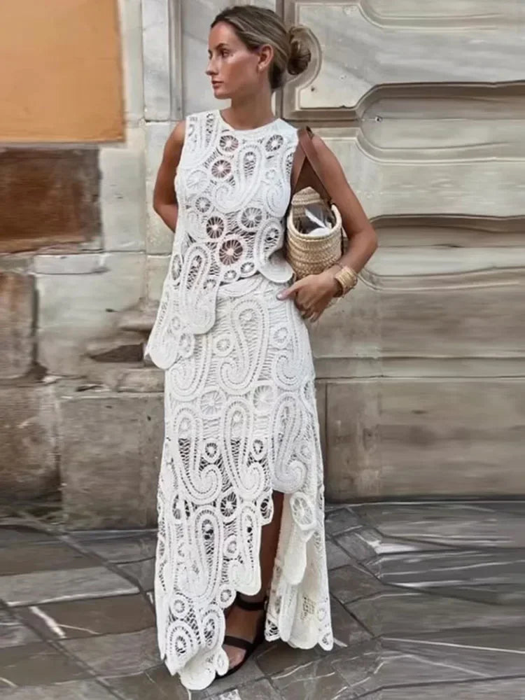 FairyCharm: Asymmetric Crochet Dress Set