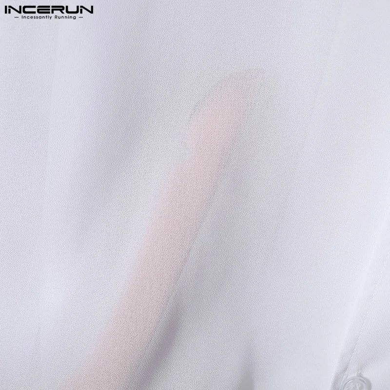 Stylish See-Through Chiffon Shirt: Men's Short Sleeve Lapel Top
