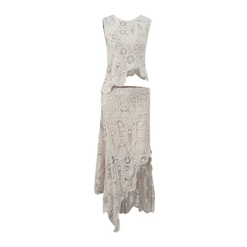 FairyCharm: Asymmetric Crochet Dress Set