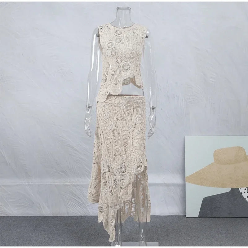 FairyCharm: Asymmetric Crochet Dress Set