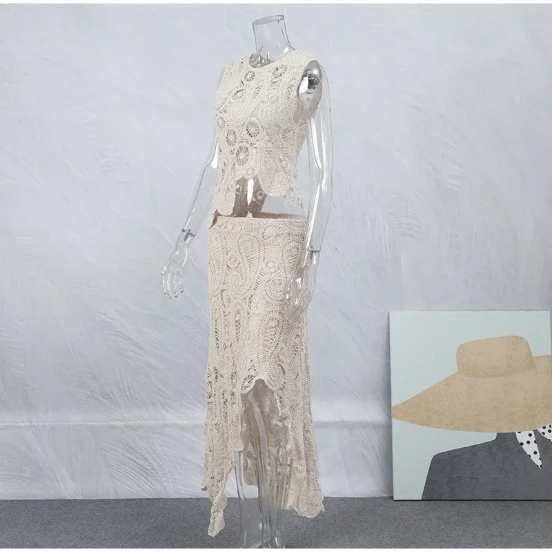 FairyCharm: Asymmetric Crochet Dress Set