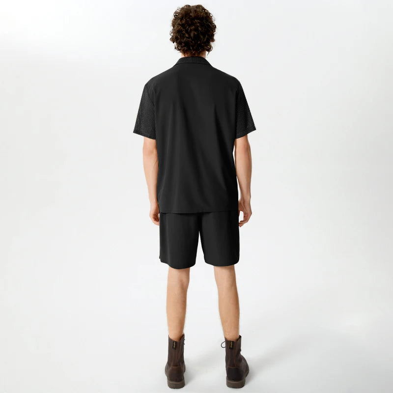 Casual Men's Fashion: Solid Color Transparent Shirt & Shorts Set