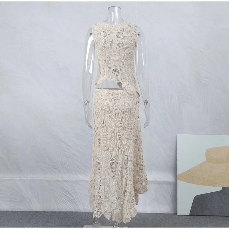 FairyCharm: Asymmetric Crochet Dress Set