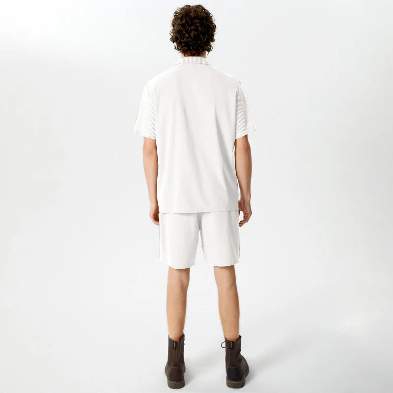 Casual Men's Fashion: Solid Color Transparent Shirt & Shorts Set
