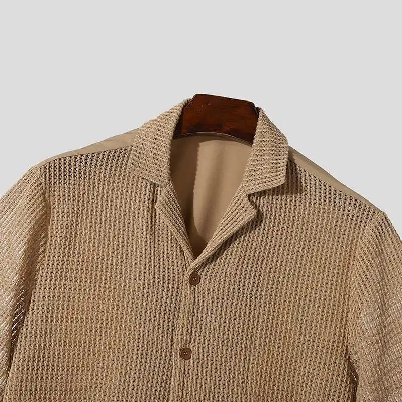 Casual Men's Fashion: Solid Color Transparent Shirt & Shorts Set