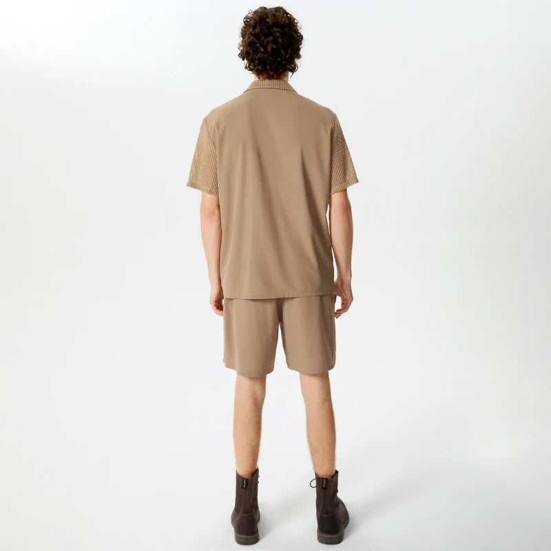 Casual Men's Fashion: Solid Color Transparent Shirt & Shorts Set
