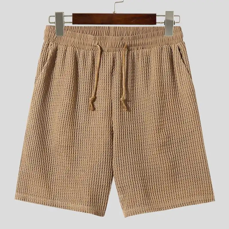 Casual Men's Fashion: Solid Color Transparent Shirt & Shorts Set