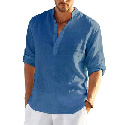 Solid Linen Long Sleeve Shirt: Men's Casual Cotton Top