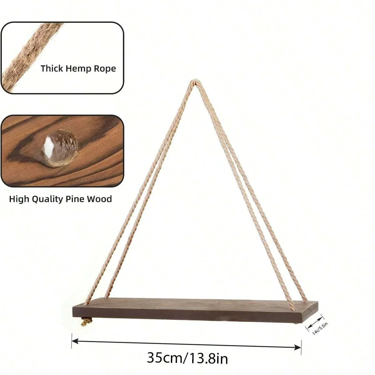 RusticSwing: Wooden Rope Floating Shelf