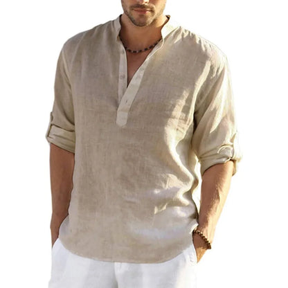 Solid Linen Long Sleeve Shirt: Men's Casual Cotton Top