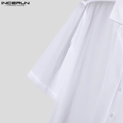 Stylish See-Through Chiffon Shirt: Men's Short Sleeve Lapel Top