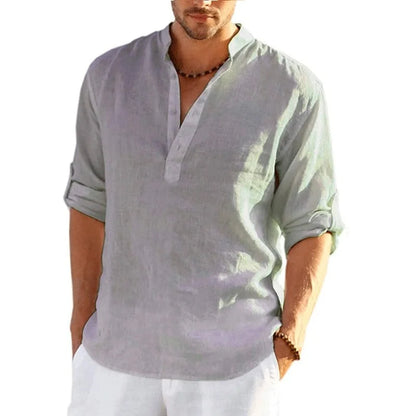 Solid Linen Long Sleeve Shirt: Men's Casual Cotton Top