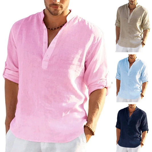 Solid Linen Long Sleeve Shirt: Men's Casual Cotton Top