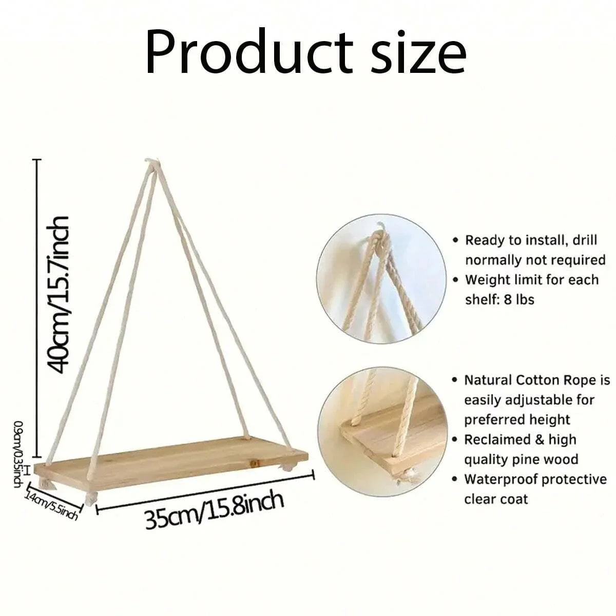 RusticSwing: Wooden Rope Floating Shelf