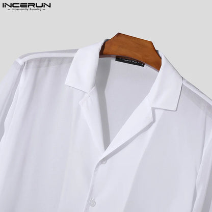 Stylish See-Through Chiffon Shirt: Men's Short Sleeve Lapel Top