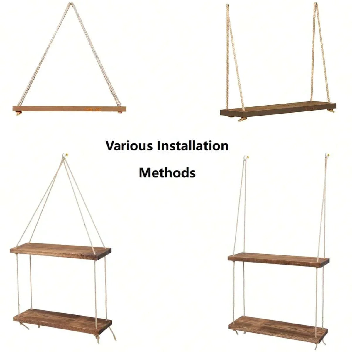 RusticSwing: Wooden Rope Floating Shelf