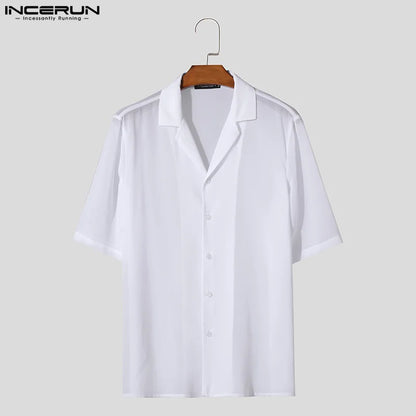 Stylish See-Through Chiffon Shirt: Men's Short Sleeve Lapel Top