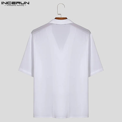 Stylish See-Through Chiffon Shirt: Men's Short Sleeve Lapel Top